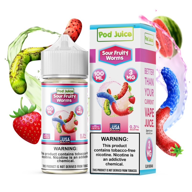 Pod Juice Synthetic Sour Fruity Worms 100mL